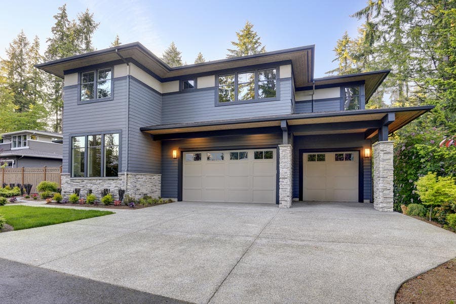 exterior photo of modern gray house real estate photos